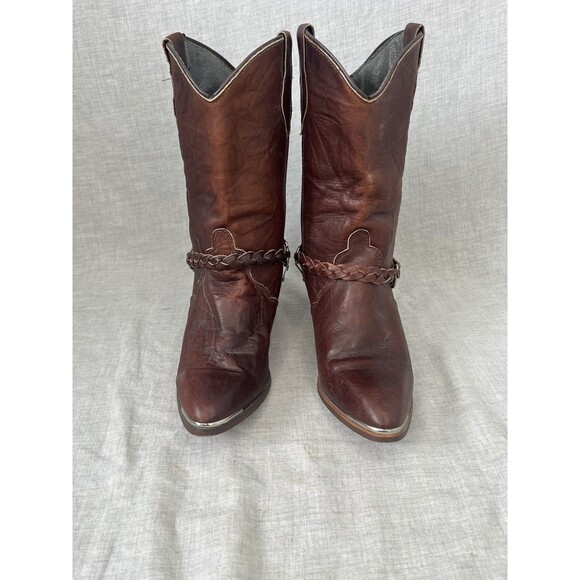 Sage by Abilene Style 3671 Brown Leather Cowboy Boots Silver Tips 8 Boot Straps - Picture 7 of 11
